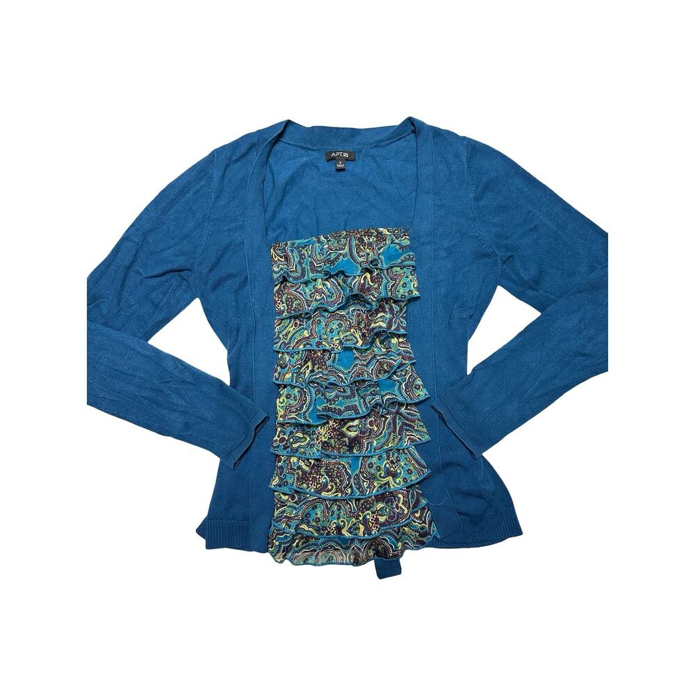 Apt.9 Teal Ruffled Front Tie Waist Cardigan w/ Attached Top Size Small